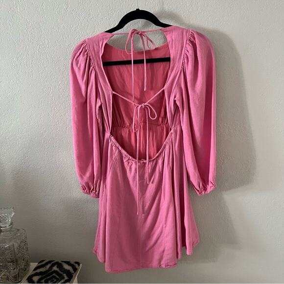 Böhme Pink Linen Blend Open-Back Mini Dress - Picture 4 of 6